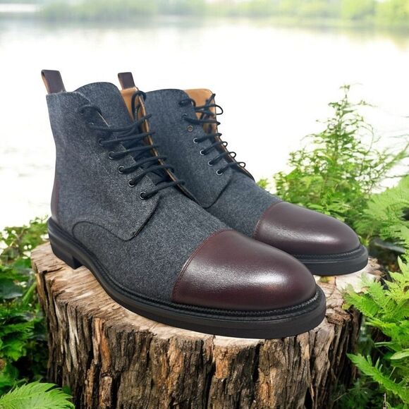 Taft "‎ TheJack" Men's Boots Lace-Up Wool Grey Leather Handcrafted Size  12.5 - Picture 1 of 13
